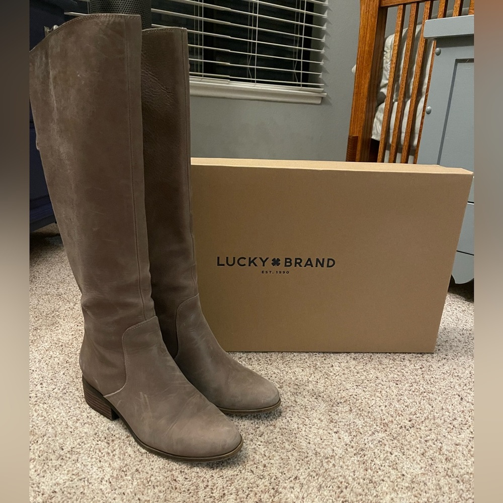 Lucky Brand Lakesha Tall Gray Leather Boots 8.5